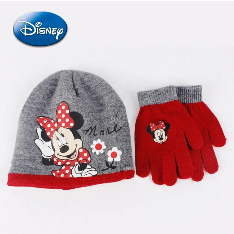 

Disney Kids Minnie Cotton Caps Gloves 2 Pcs/Set Cartoon Figures Kawaii Beanie Knitted Elastic Hat Winter Warm Girl Birthday Gift