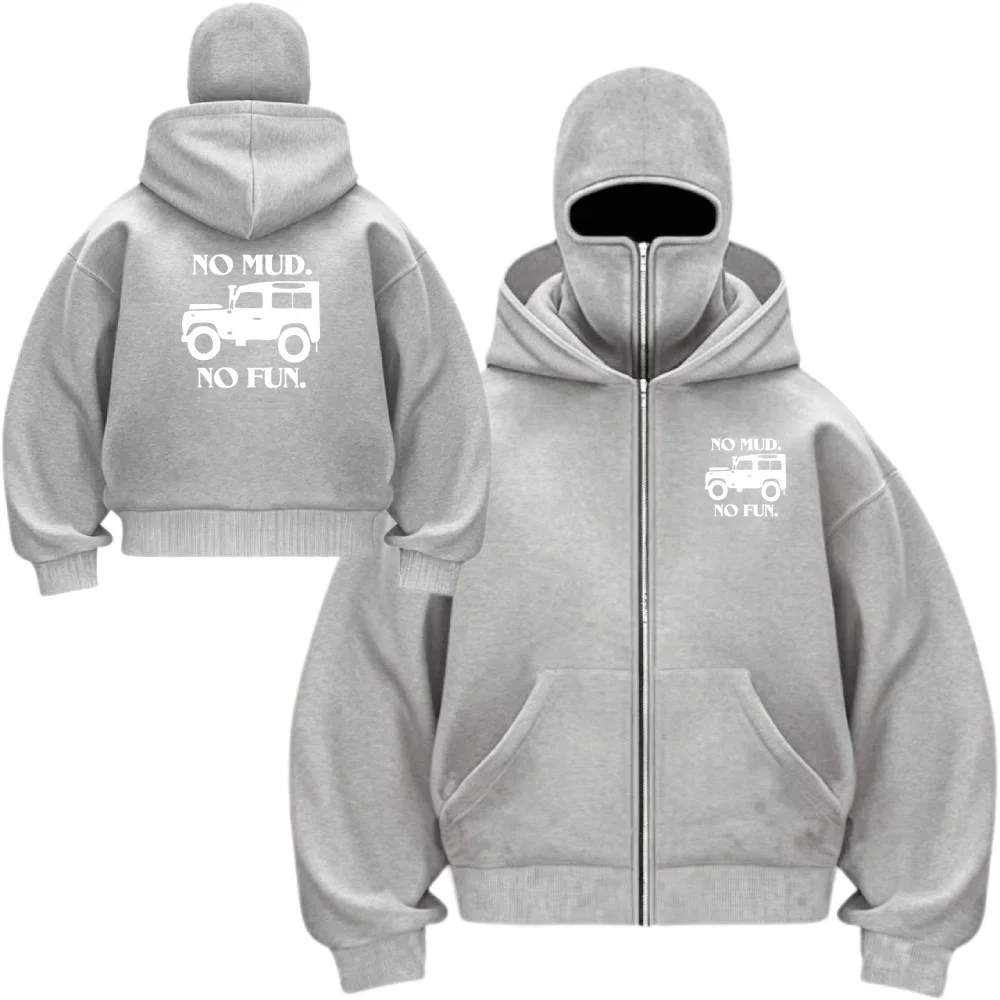 NO MUD NO FUN Casaco Masculino para Carro Off-Road, Moletom com Capuz Duplo para Academia e Treino, Balaclava, Jaqueta com Máscara Gótica Y2K, Moleton