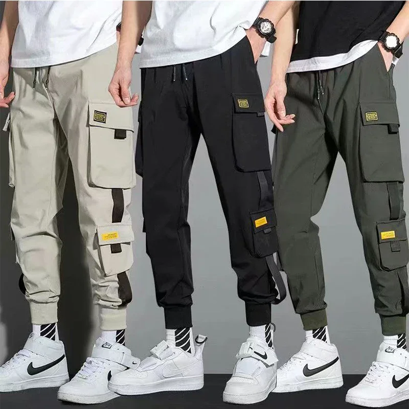 

Thin Casual Pants Men Jogging Pants Male Slim Fit Spring Cargo Pants Multi-Pockets Trouser