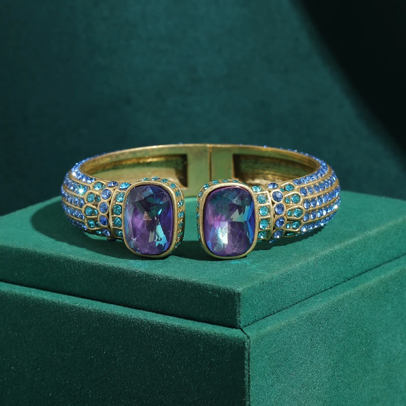 

Винтажные антикварные позолоченные браслеты из фиолетового стекла, ретро-дизайнерские украшения с синими и зелеными натуральными камнями, роскошные украшения для девушек 2026