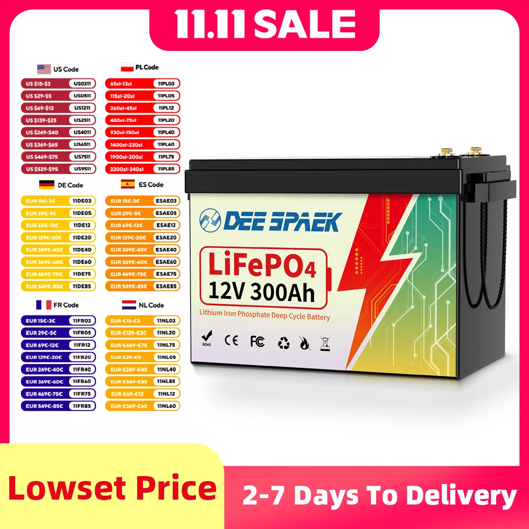 12V 300Ah LiFePO4 Lithium Battery With 200A BMS 8000+ Cycles For RV Campers Off-Road Off-Grid Fishing Boats Solar System Battery