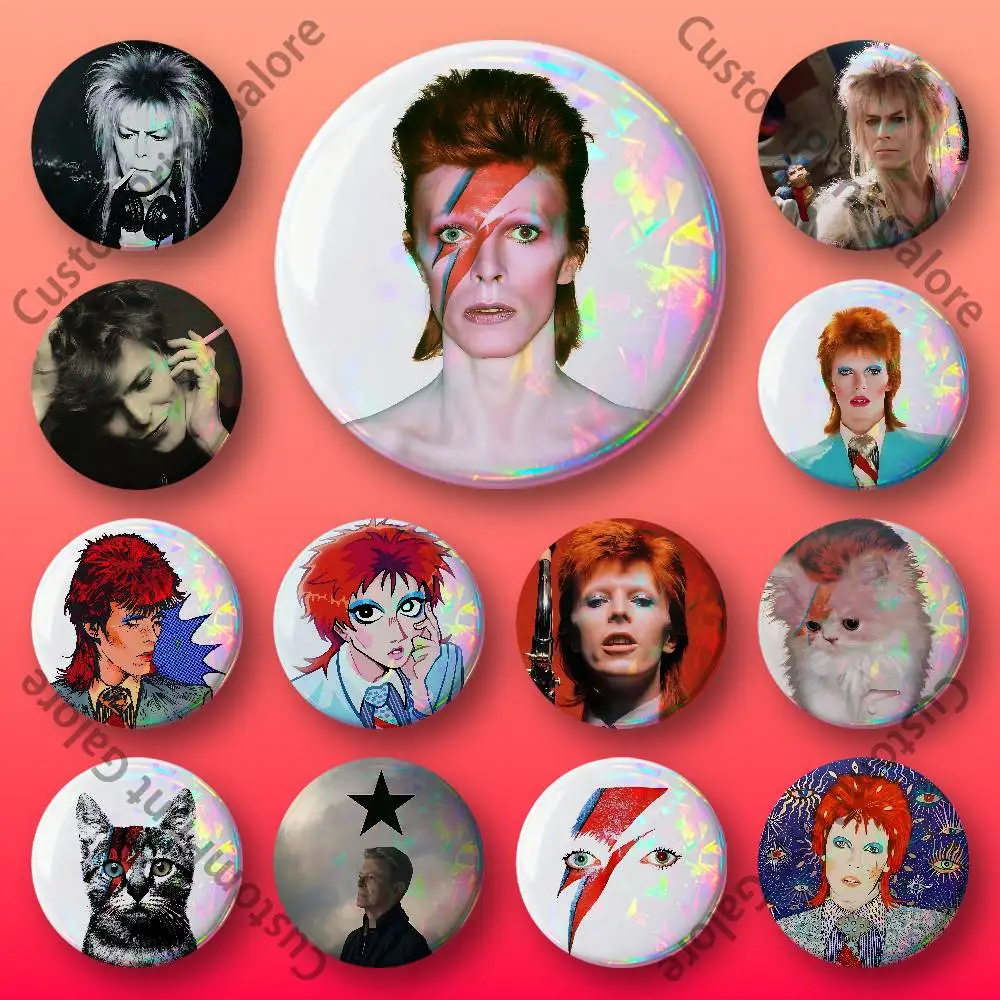 

D-DavidS B-BowieS Customizable Badge Tinplate Brooch Laser Film Lapel Pin for Decoration Party Small Gifts