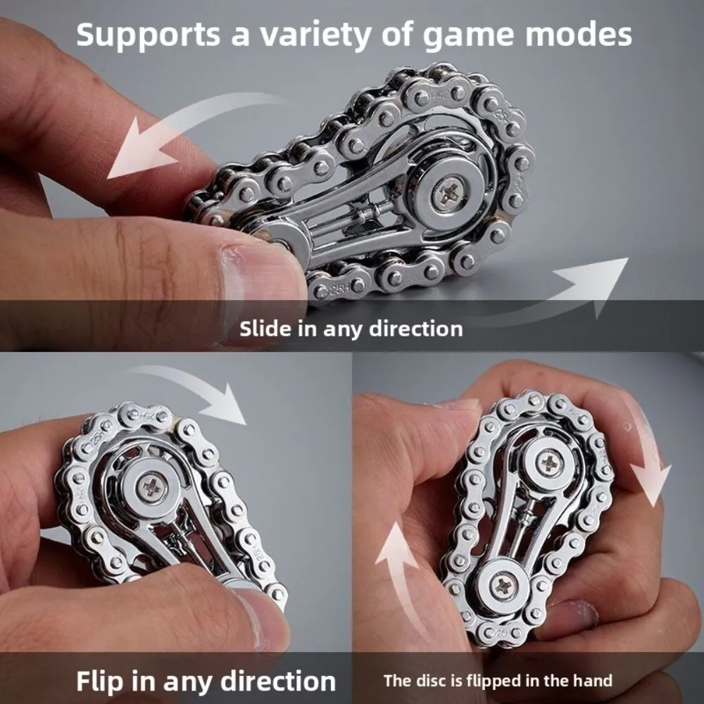 Stress Relief Finger Toy Flywheel Chain Spinner Boredom Buster Gear Linkage Mechanical Metal Fidget Device for Adults and Kids