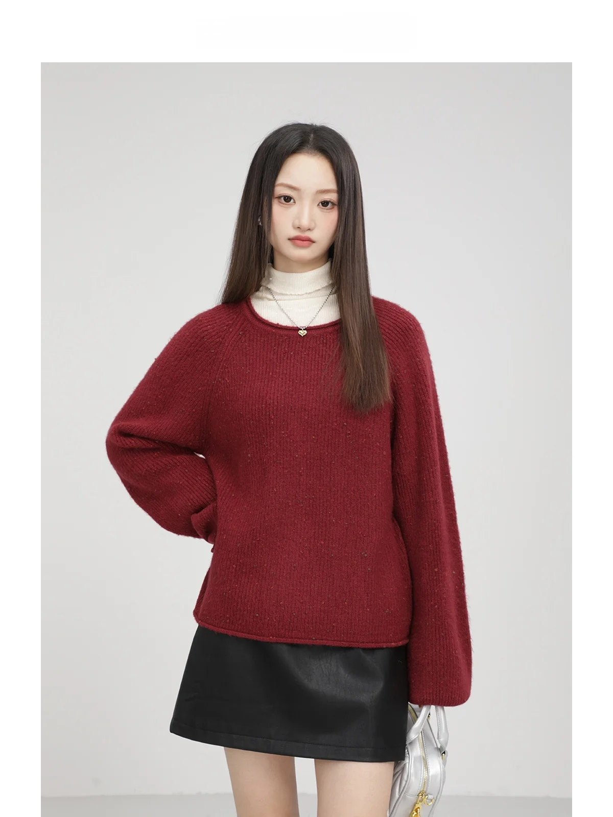 

Ele round Ne Knitted Sweater Women's Base Layer irt Winter Faionable Comfortable Lazy Sle Color Commute Wind