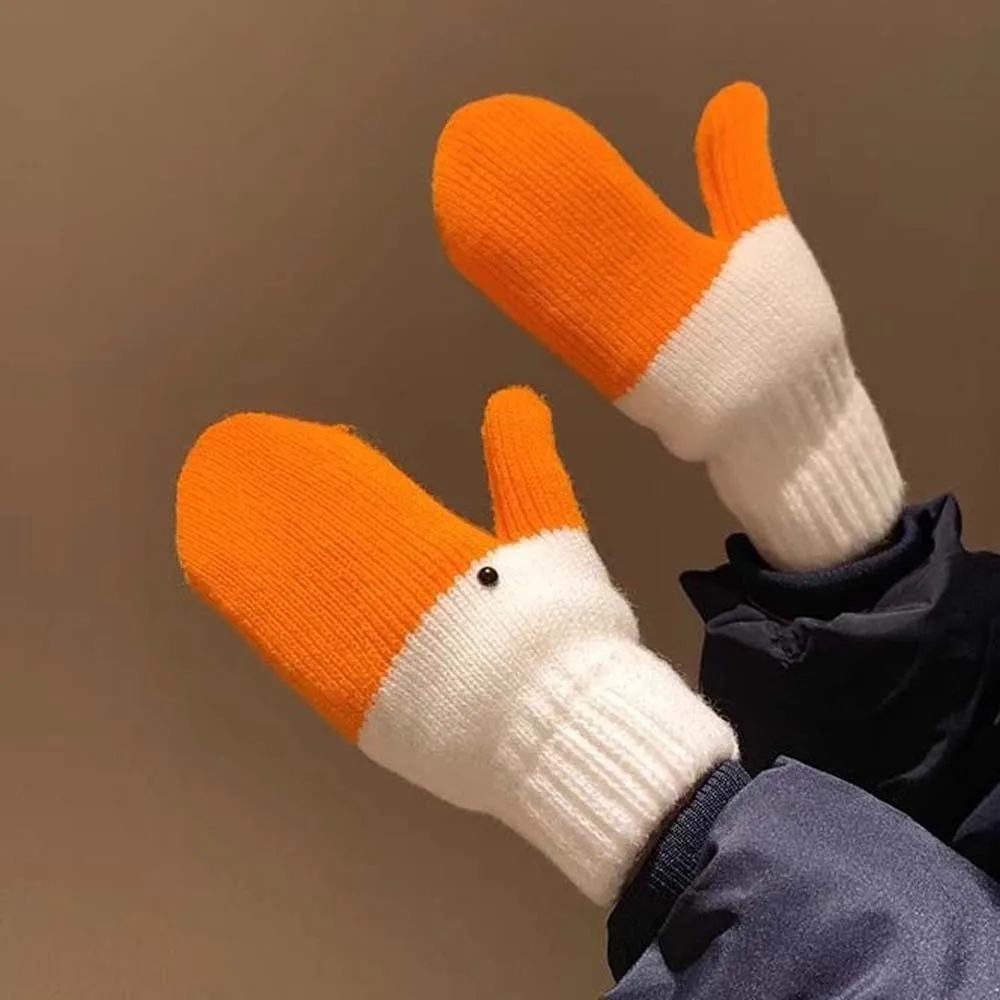 Kreative Orange Cartoon Gans Handschuhe Winddicht Polyester Winter Gestrickte Handschuhe Verdickte Wärmer Anti-kalte Fäustlinge Outdoor