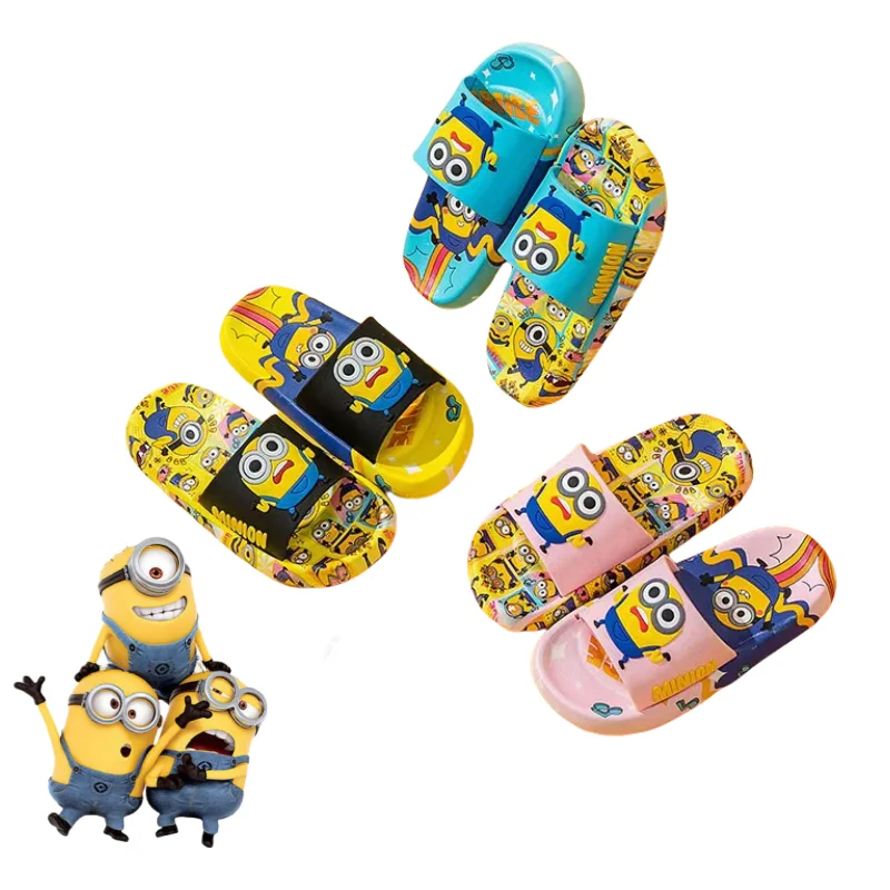 

New Minions Cartoon Kawaii Children's Slippers Creative Anime Anti-slip Lightweight Soft Soled Parent-Child Sandals Beach Shoes