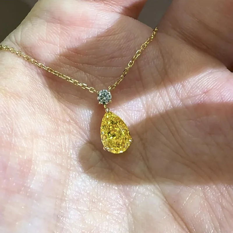 1CT Round Cut Lab‑Grown Yellow Diamond Pendant Necklace Custom Fine Jewelry Solid 14K Yellow Gold VS Clarity Wedding Holiday Anniversary Gift For Women