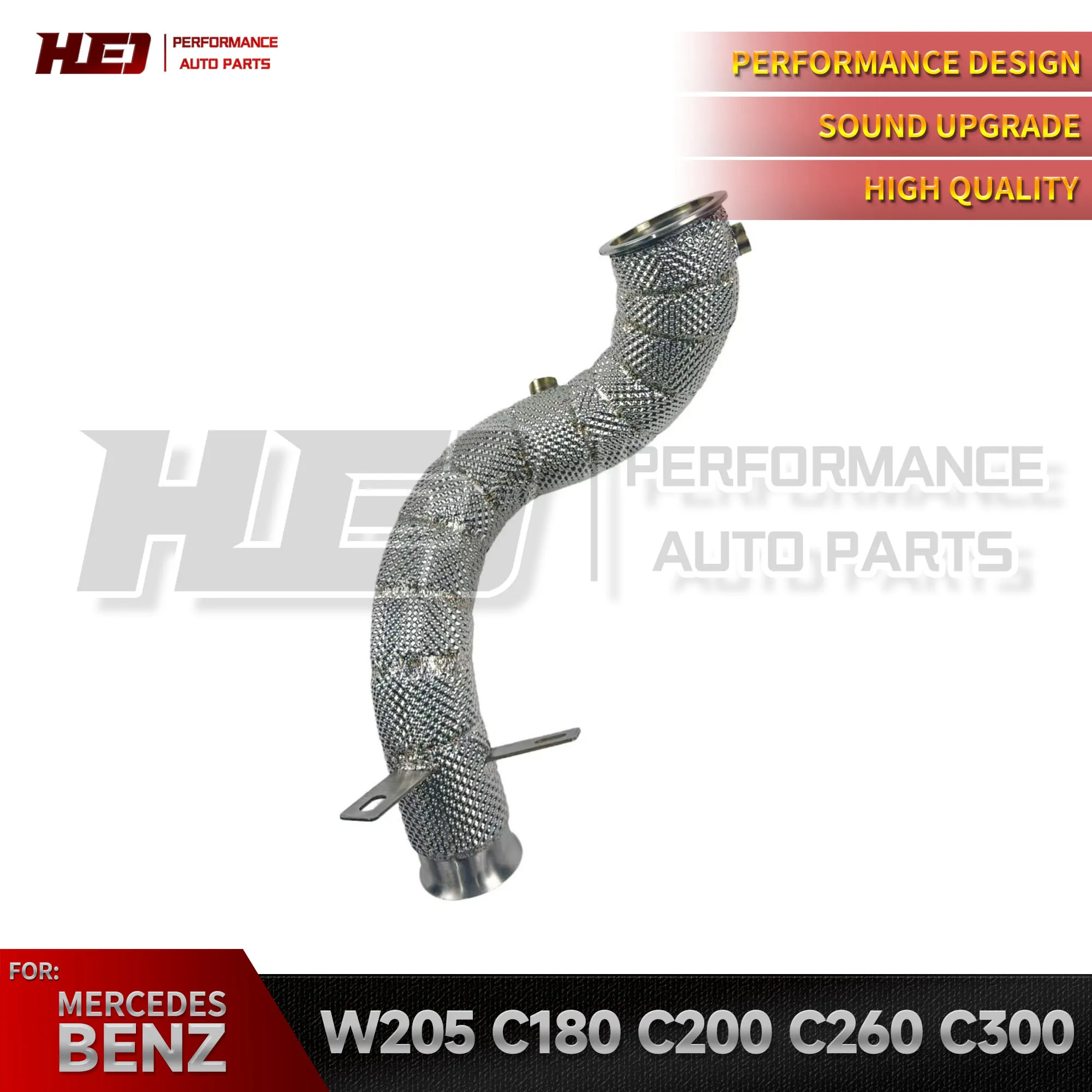 Efficient heat dissipation and high flow downpipe for Mercedes Benz C180 C200 C260 C300 C250 W205 1.5T 2.0T automotive exhaust