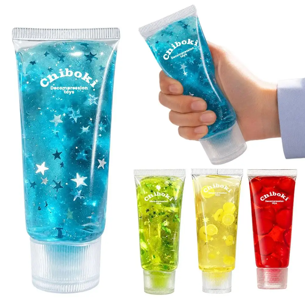 Squeeze Tube Star Glitter Gel Fidget Toy Slow Rebound Deformable Wet Slime Toy ASMR Relaxing Sensory Toy Stress Relief Gift