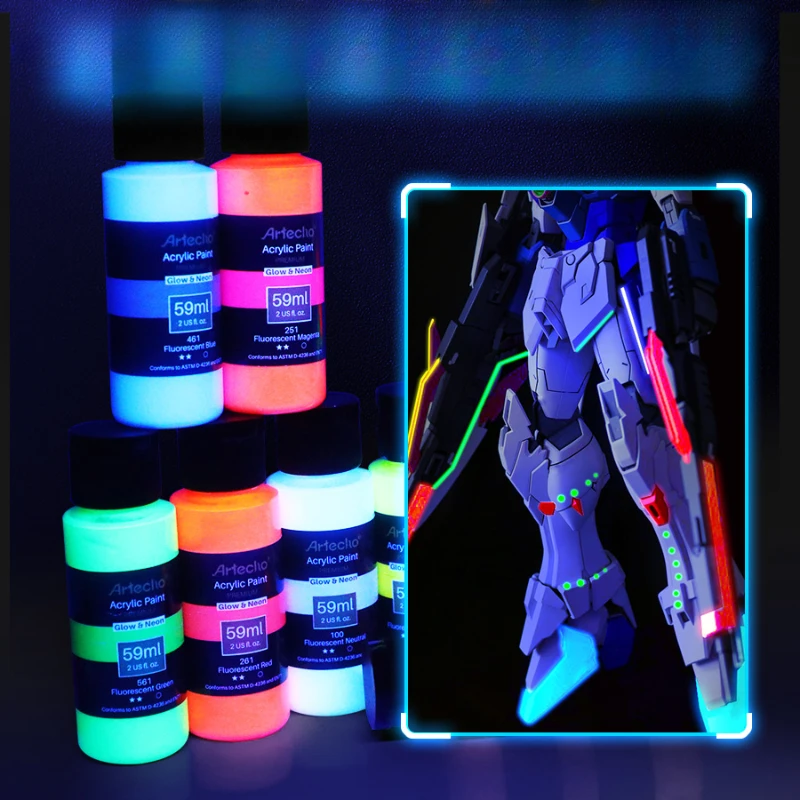 59ml Glow-in-the-dark Acrylic Paints Gundam Model Coloring Graffiti DIY Creation Fluorescent Paint for Clothes Shoes Textile