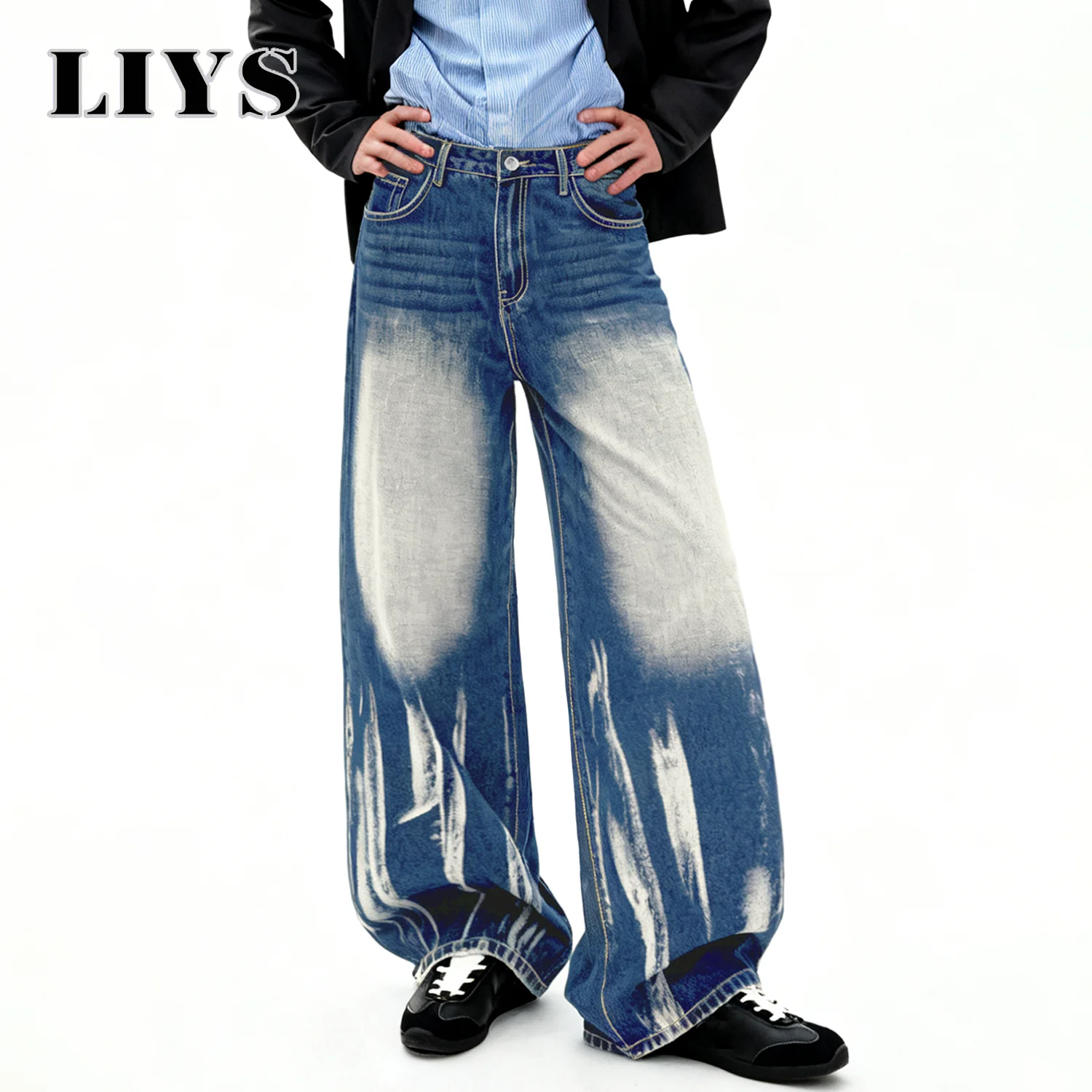 

Autumn Men's Blue Baggy Wide Leg Jeans Daily Casual Retro High Street Washed Denim Jeans New Fashion Casual Male Clothes Jean