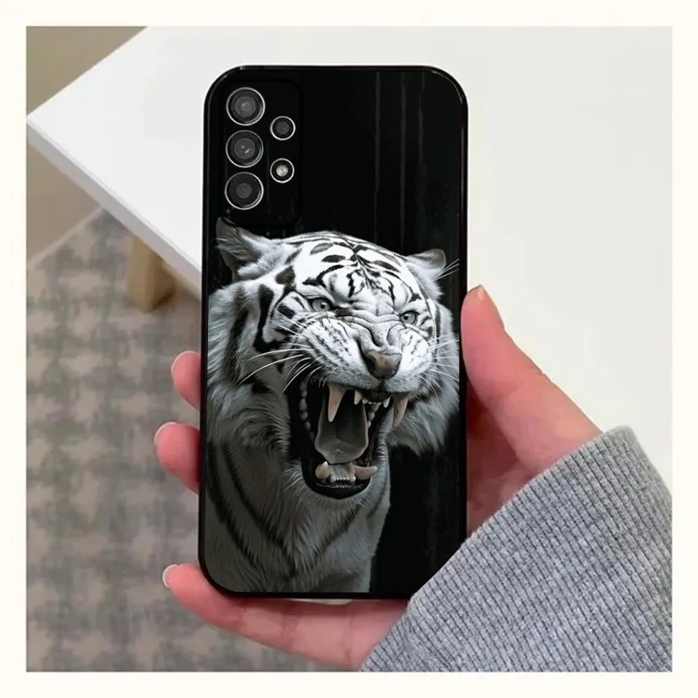 Animal White Tiger Pattern Phone Case For Samsung Galaxy A13,A21s,A22,A31,A32,A52,A53,A71,A80,A91 Soft Black Cover