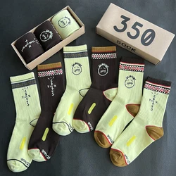 Men's Socks 3 Pair/Box Cactus Jack Socks Cotton Sport Hip Hop Basketball Skateboard Brown /Yellow Sockken Wholesale Mens Gift