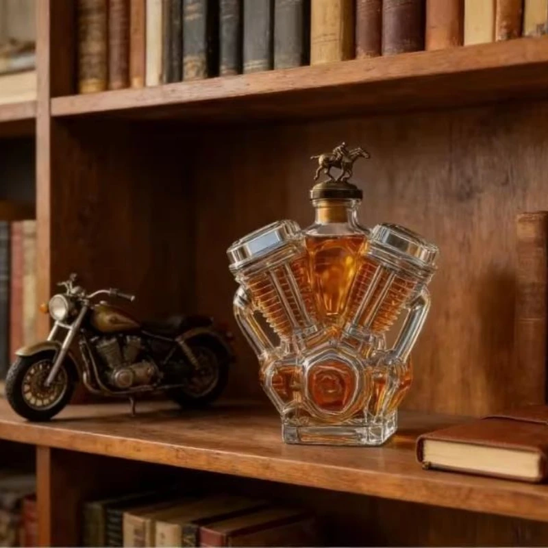 Car Engine Whiskey Liquor Glass Decanter Home Bar Transparent Wine Bottle Container Statue Table Decoration Gift Accessorie