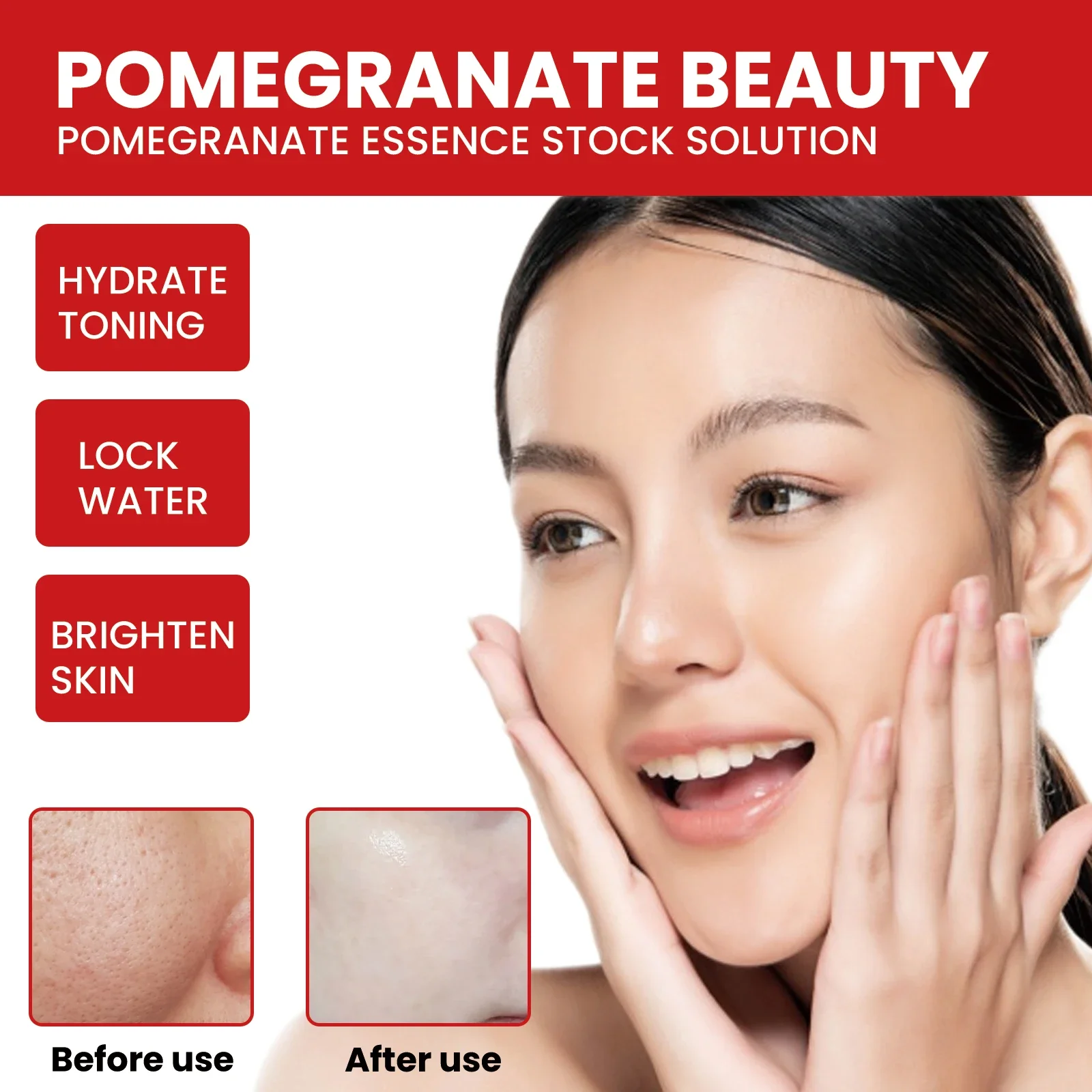 Pomegranate Brightening Facial Serum Shrink Pores Brighten Skin Tone Deeply Moisturize Hydrating Rejuvenate Skincare Essence Set