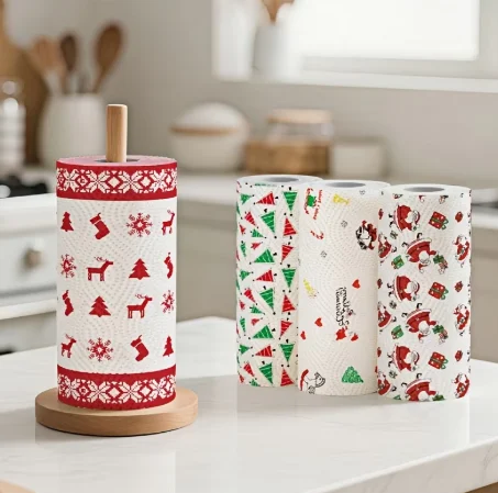 Christmas Kitchen Paper Towels Thick 3 Ply Disposable Cleaning Roll Strong Absorbent Wet And Dry Household Tissue Roll