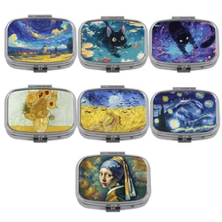 Oil Painting Metal Medicine Box Watercolor Pill Packaging Health Products Moisture Resistant Storage Case Personalized Casket