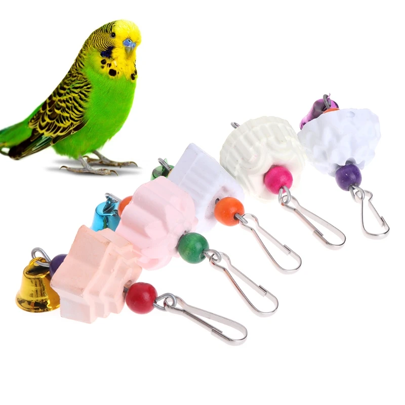 Parrot Chewing Toy Bird Beak Grinding Stone with Bell Calcium Supplement Food for African for grey Conure Parakeet Cocka