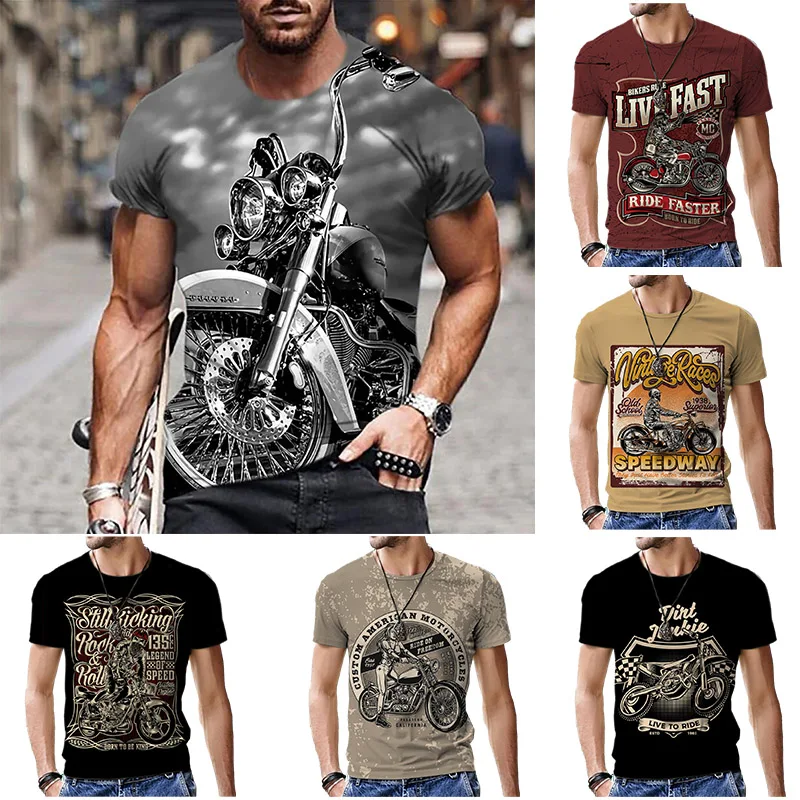 T-Shirts For Men 3D Prints Vintage Motorcycle Graph Casual Plus Size Short Sleeve Top Y2k Fashion Streetwear Men's Clothing Tees