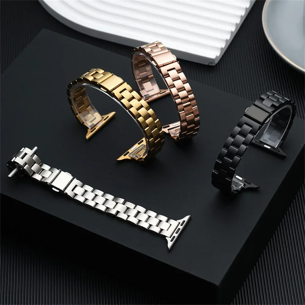 Pulseira de aço inoxidável para apple watch, pulseira série 10 46mm 44mm 45mm 40mm 42-38-41mm, pulseira de metal fina 49mm iwatch 8 7 6 se 5 9