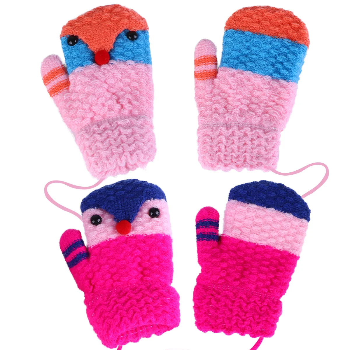 

2pcs Children'S Warm Mitten Cartoon Knitted Gloves Winter Double Layer Soft Lightweight Full Finger Coverage Knitted Mitten