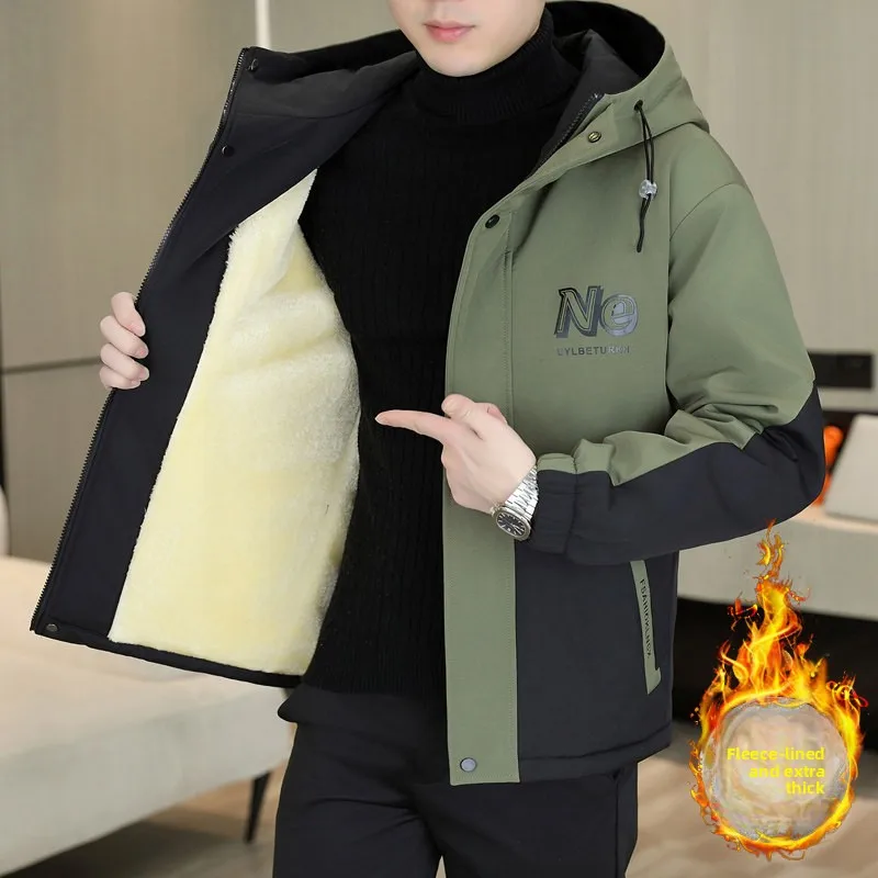 

Men's Faionable Fce Lined Hooded Parka Jaet Warmth Autumn Winter Casual Versatile Workwear Polyester Fiber Long Sve...