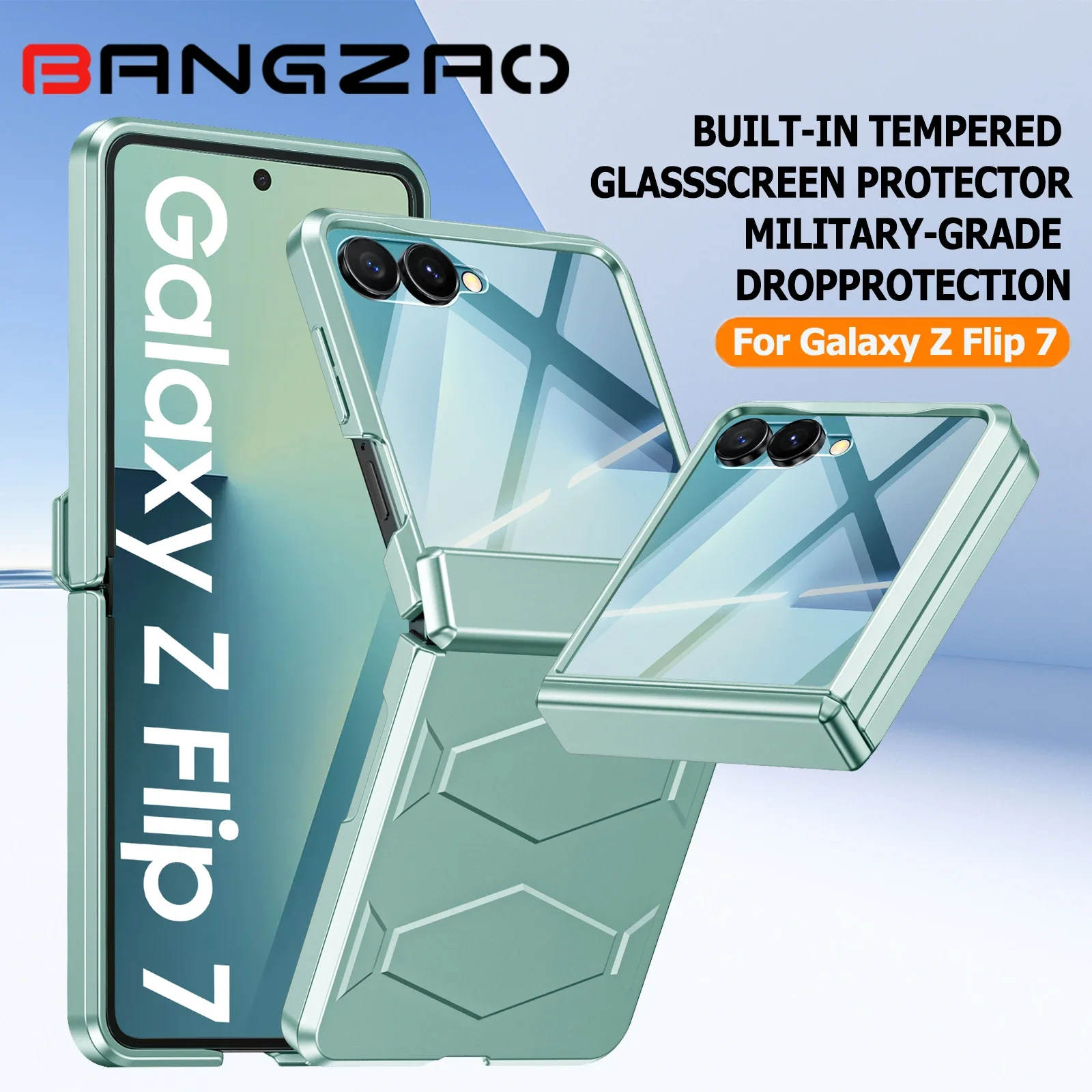 

Защитный чехол для телефона Galaxy Z Flip 7, нескользящая текстура, закаленная защита шарниров, беспроводная зарядка, противоударный чехол-светло-зеленый