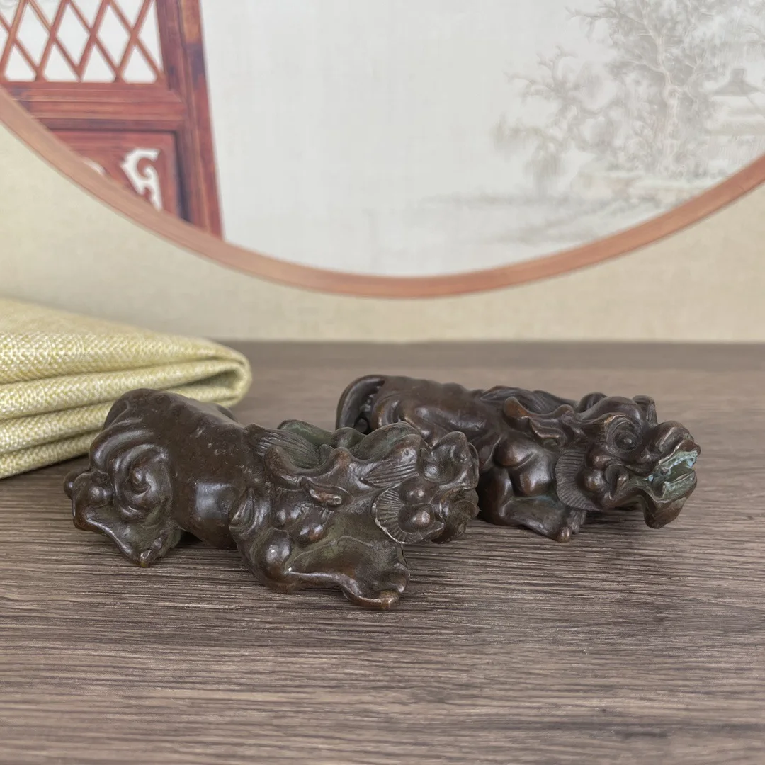 

Pixiu pair of ornaments antique miscellaneous tea table tea pet hand handle piece home alloy craft desktop Pixiu ornament