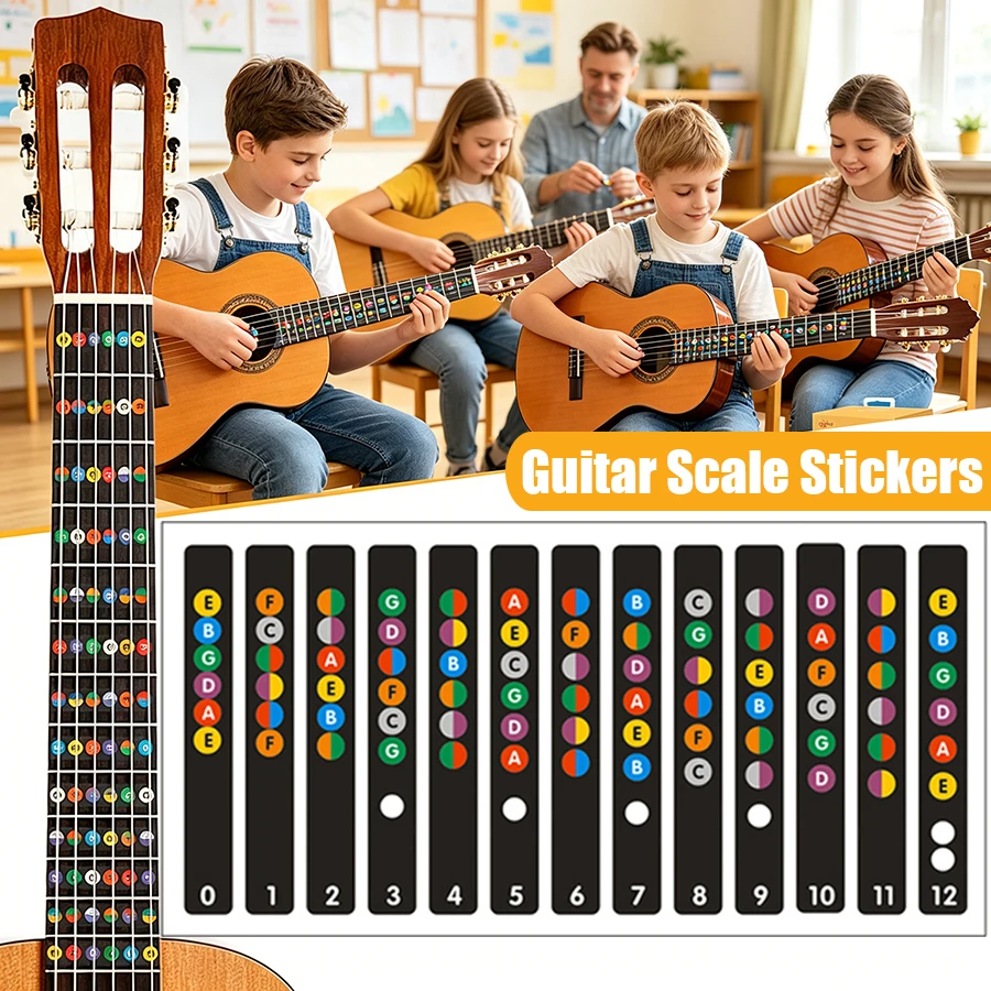 3/6pcs Guitar Scale Stickers, Color-Coded Scale & Note Labels for Beginner Learning, Acoustic/Electric Guitar Fingerboard Decals