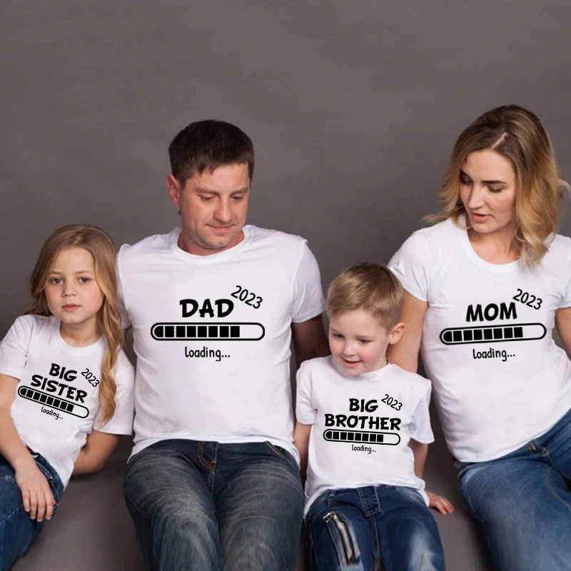 Promoted To New Dad Mom Brother Sister 2023 Family Matching Outfits Pregnancy Announcement Shirts Funny Baby Loading Clothes