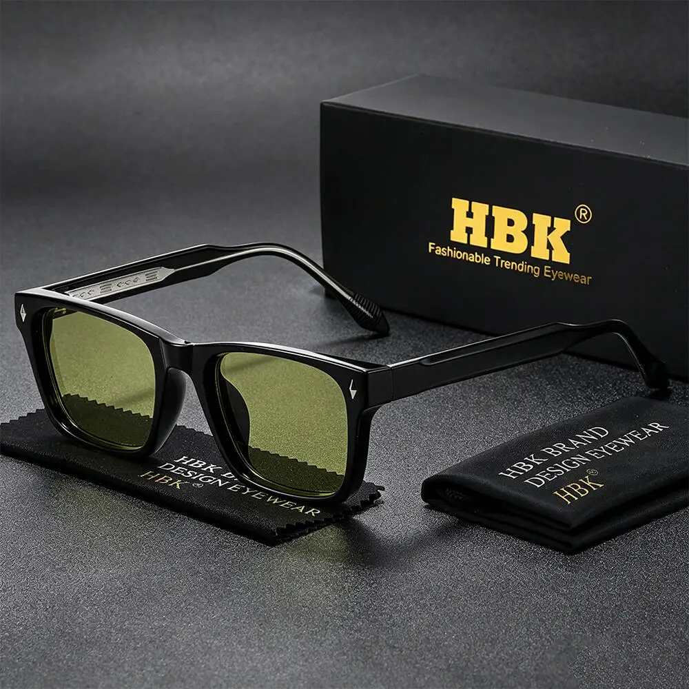 HBK Vintage Men Square Sunglasses Cellulose Propionate Temple Tips Sun Glasses Fashion Women Outdoor Travel Business Glasses