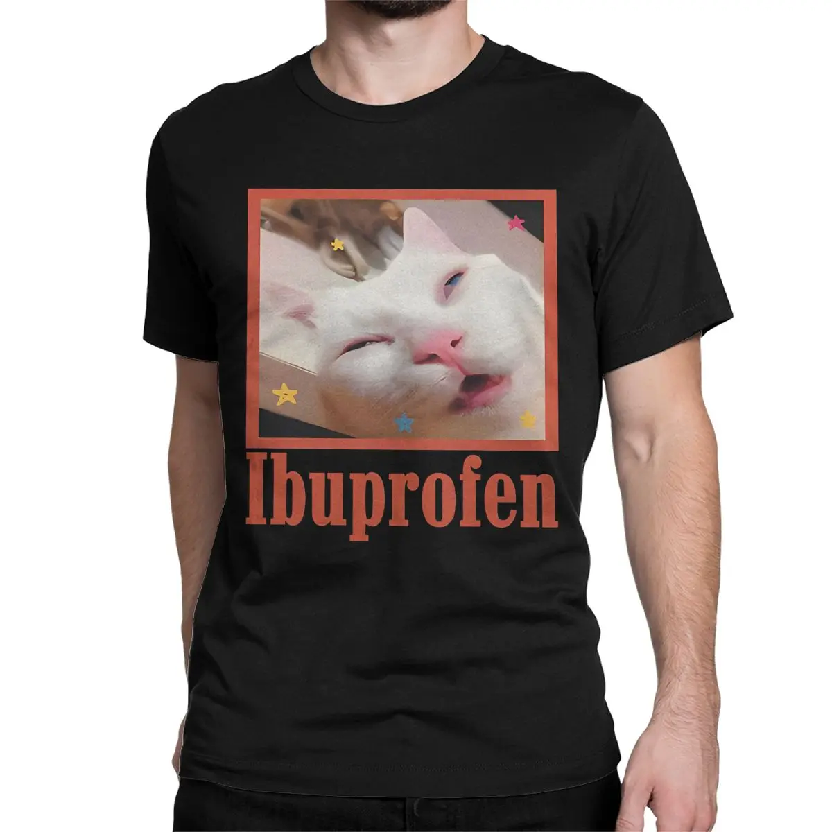 Ibuprofen Cat for Men Women T Shirts Funny Meme Fun Tees Short Sleeve Round Neck T-Shirt 100% Cotton Gift Idea Clothing