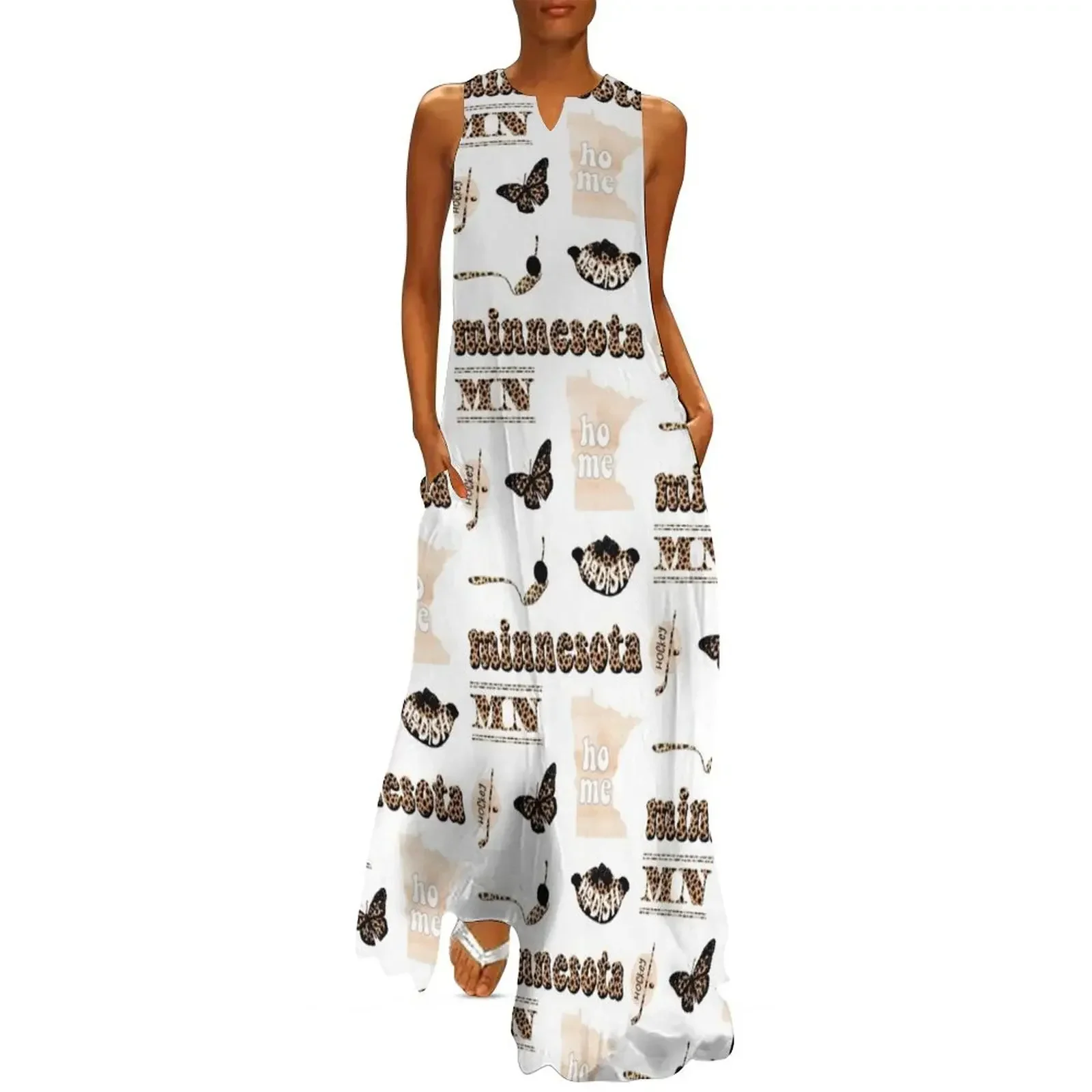 

Cheetah Animal Print Watercolor Minnesota US State Pack Long Dress Womens dresses Female clothing evening dresses ladies Dress