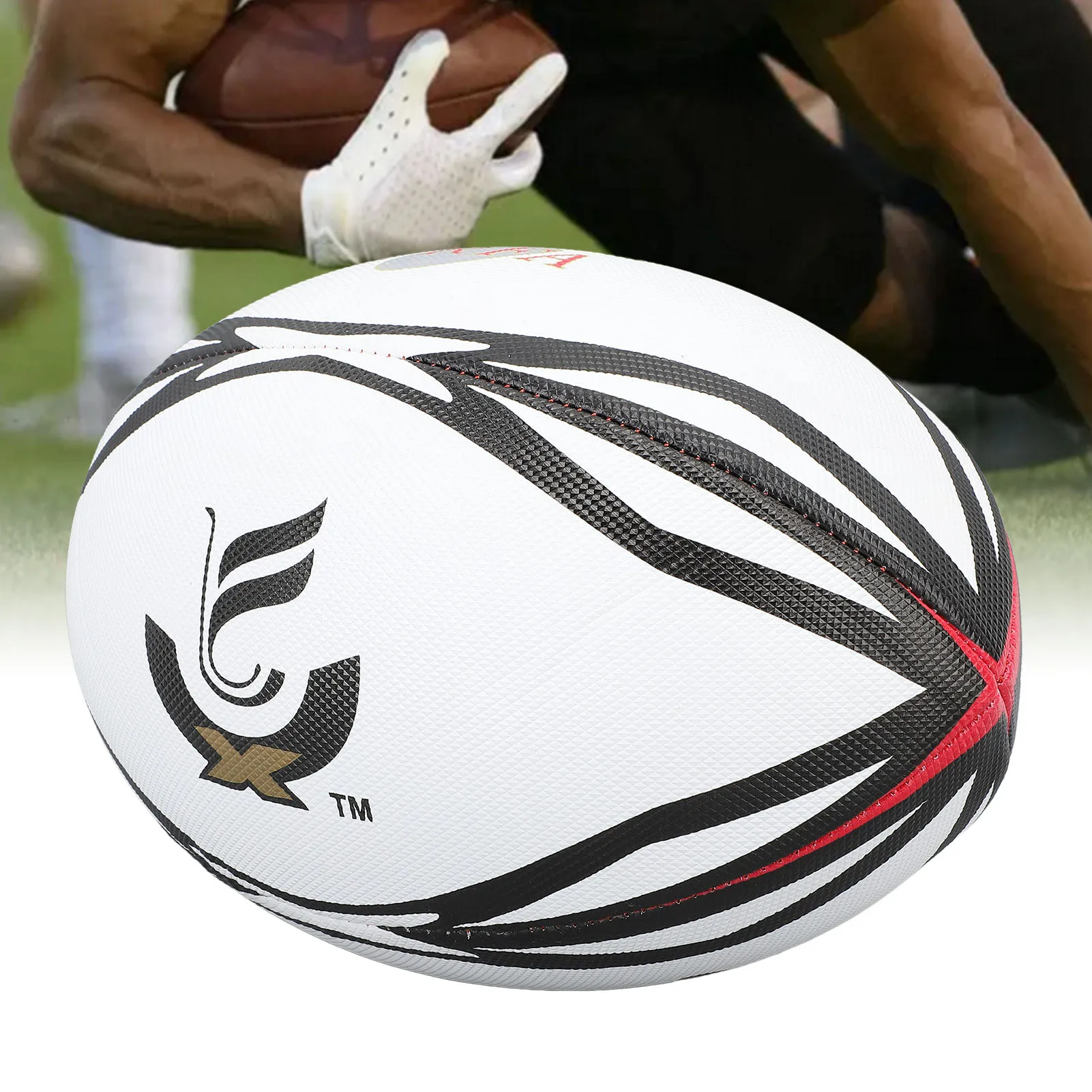 Number 9 Rugby Ball Inflatable Practice Ball High Elasticity PVC Rugby Ball for Match and Daily Training White PVC Rugby Ball