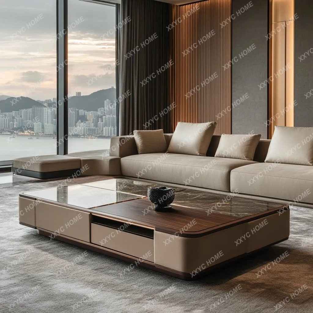 Square large coffee table high-end atmosphere luxury villa living room large flat luxury stone minimalist marble coffee table