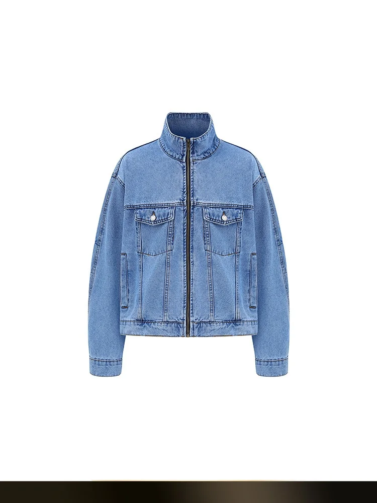 

American Retro 3D Tailored ort Men's Denim Jaet Autumn High Street Trend Design Collar Outerwear Cotton Polyester Blend