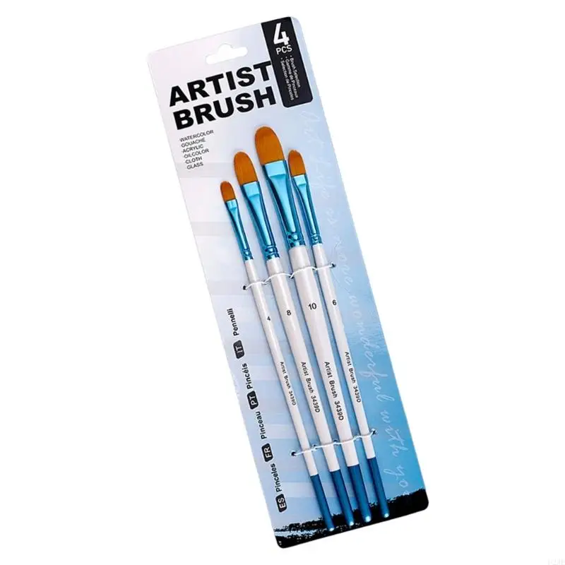 U2je 4pcs manico in legno pennello Pennello per setole in nylon per gouaches acquerello