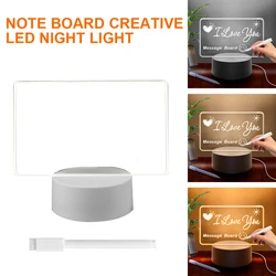 Tablero de notas con luz nocturna para niños y niñas, tablero de mensajes LED USB, luz de vacaciones con bolígrafo, regalo, decoración de novia, lámpara de noche