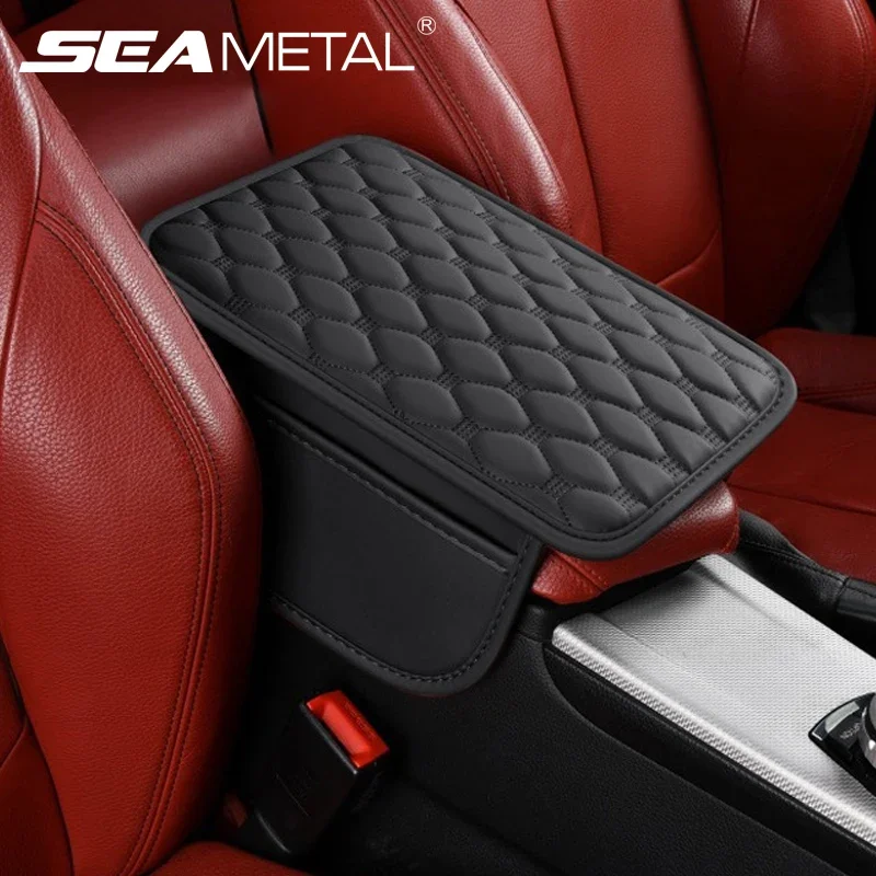 SEAMETAL PU Leather Car Arm Rest Cushion Anti Scratch Armrest Protection Cover Center Console Box Protector with Storage Pocket