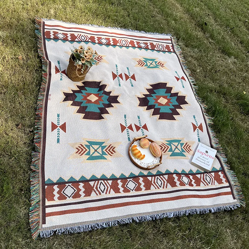 Tent Moisture-proof Picnic Mat Camping Table Cloth Lawn Mat Bohemian Knitted Fabric Blanket Outdoor Camping Blanket