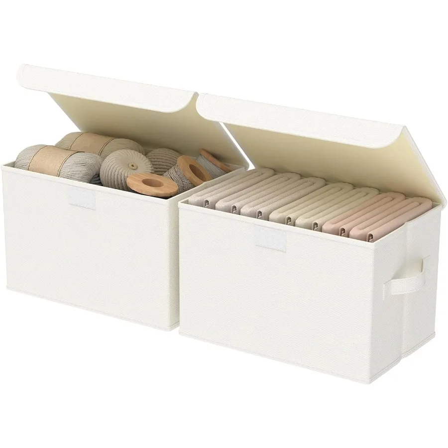 

Fabric Storage Bin with Lid Closet Boxes with Cover Collapsible Stackable Organizer Basket with 2 Handles for Home and Bedroom