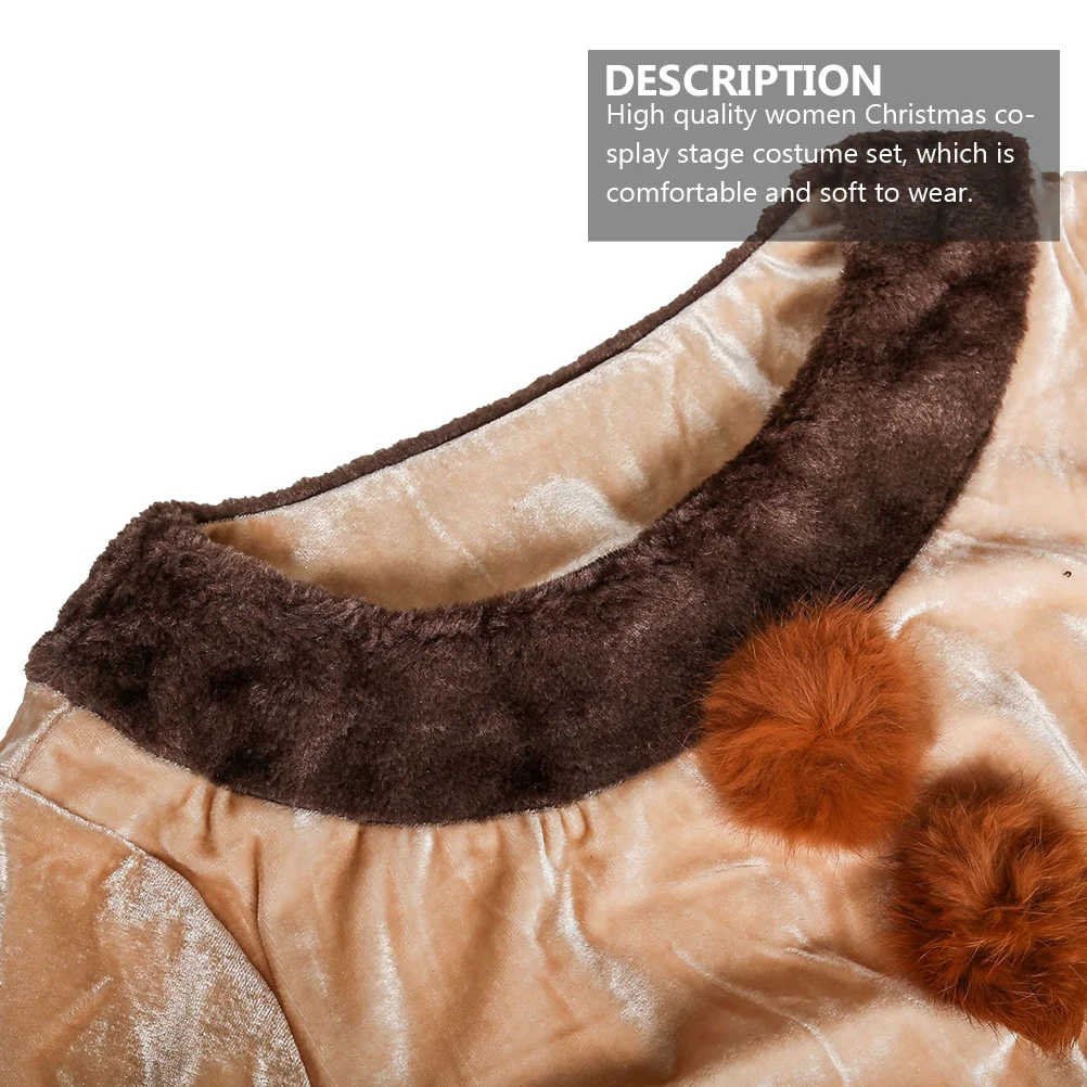 

Женский рождественский комплект для косплея цвета хаки, удобная облегающая юбка, перчатки, обруч для волос в виде лося, маскарадный костюм для вечеринки, рождественское платье