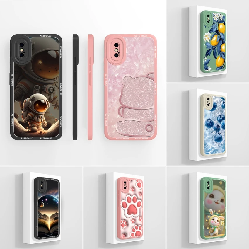 Für iPhone X XS XR XS Max stoßfeste Silikon-Handyhülle, hübsches rosa Kristallbärenmuster, Linsenschutz für iPhone XS Max Hülle