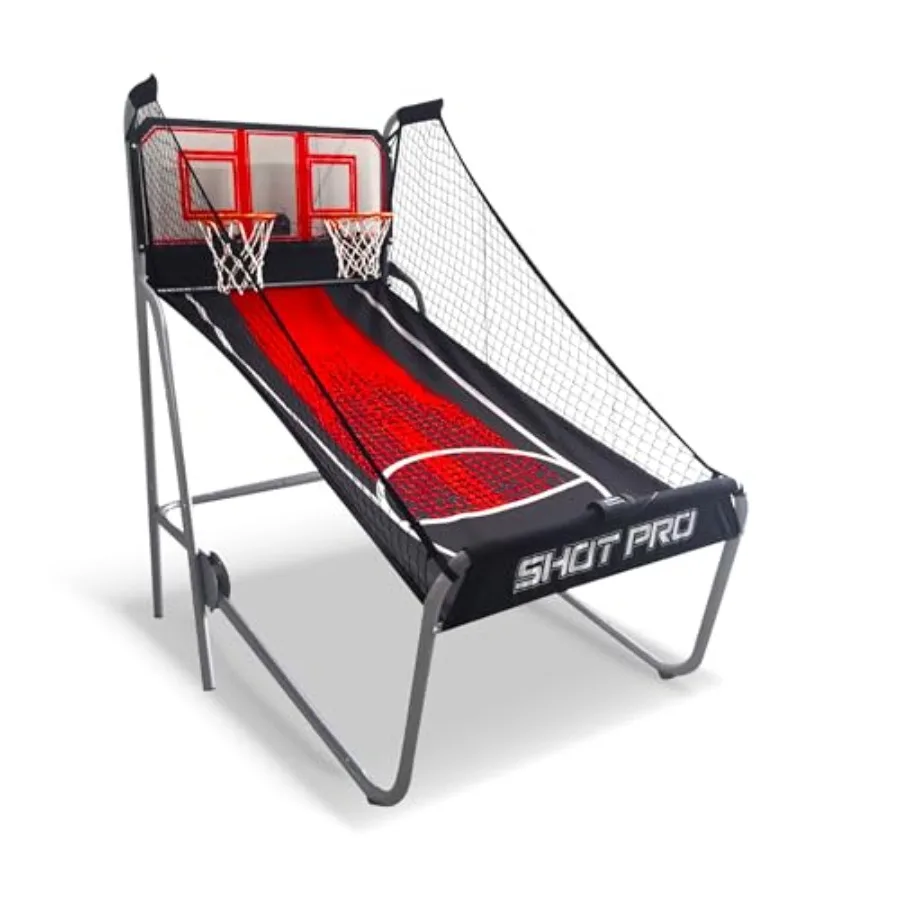 Home game room basketball arcade: heavy-duty steel frame, black finish, LED electronic scoring, foldable design, 8 game modes,
