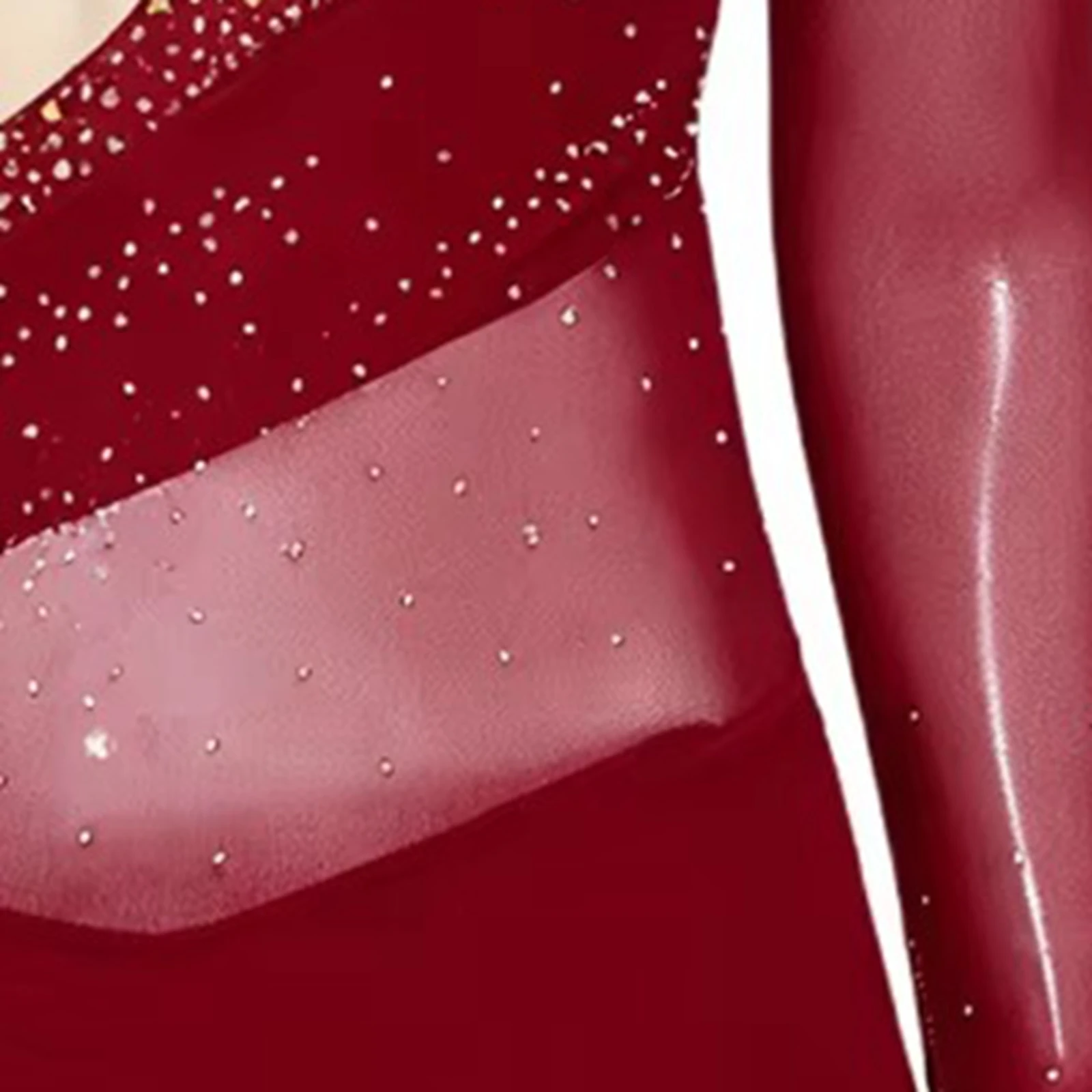 Womens Figure Skating Dance Dress Contrast Color Mesh Long Sleeve Irregular Hem Leotard Dress Gymnastics Latin Dance Costume
