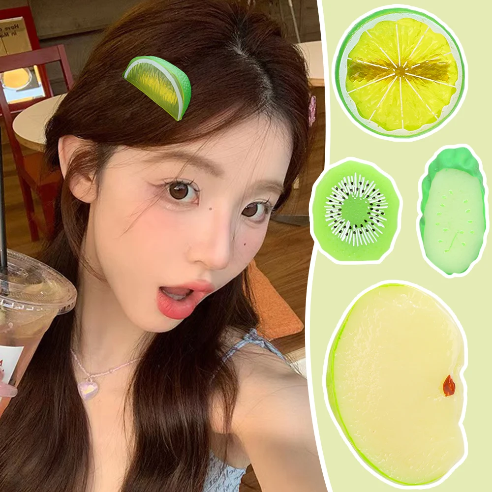 New Funny Fruit Strawberry Lemon Hairpin Simulation Food Hair Clips For Kid Girl Women Hair Accessories Duck Bill Clip Side Clip