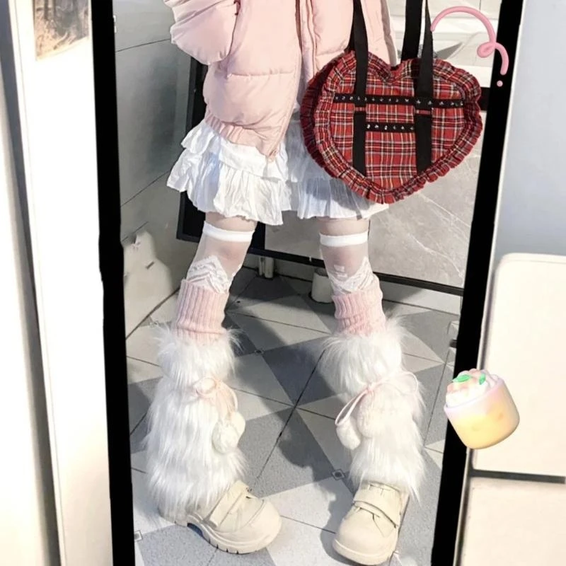 

Y2K меховые гетры, зимние меховые длинные сапоги с манжетами, нечеткий чехол для обуви, костюм для вечеринки, 15UB