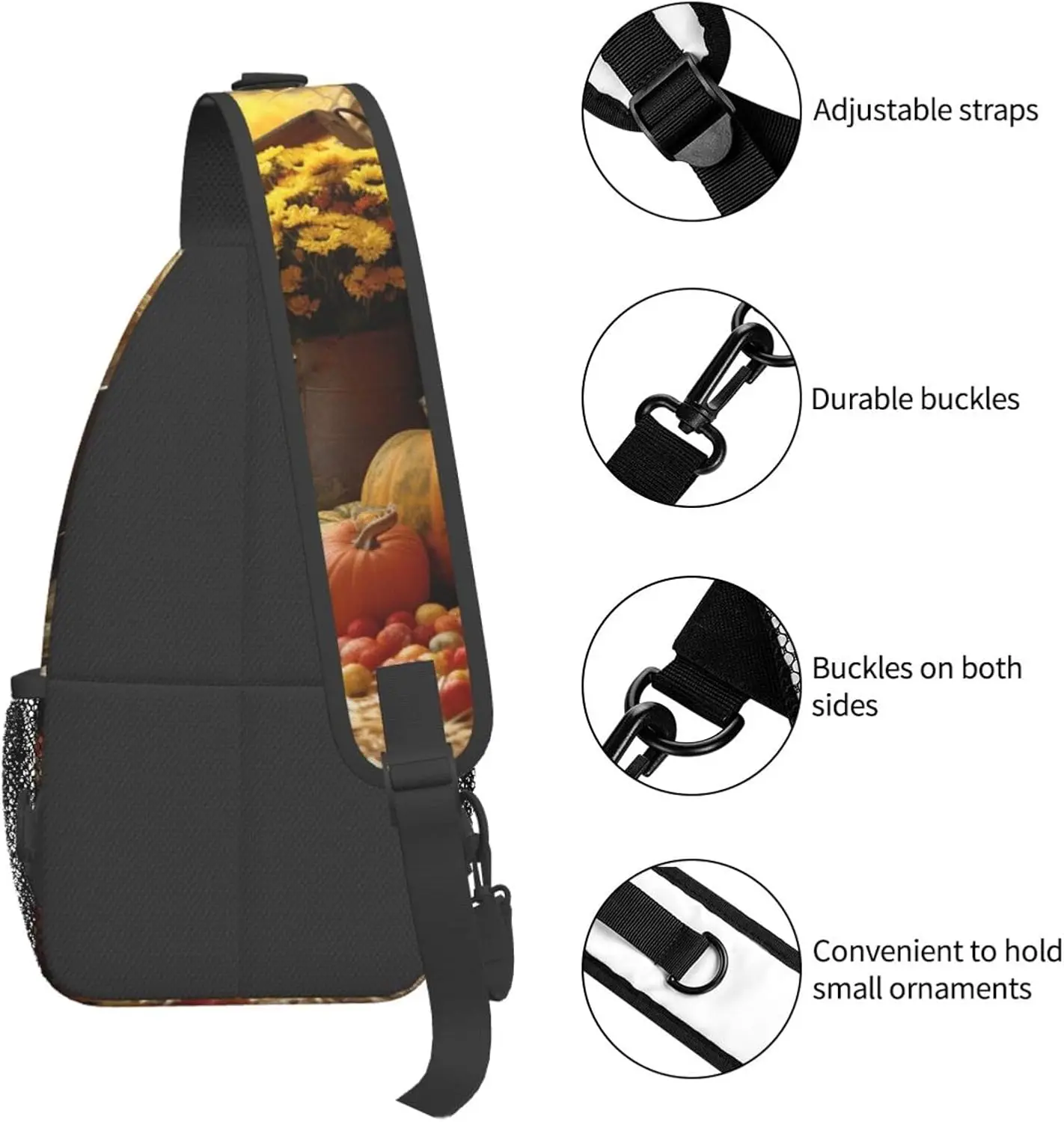 حقيبة ظهر بحمالة للخريف وعيد الشكر مطبوعة حقيبة صدر كروس قابلة للتعديل حقيبة كتف للسفر والمشي لمسافات طويلة حقيبة نهارية للجنسين #5