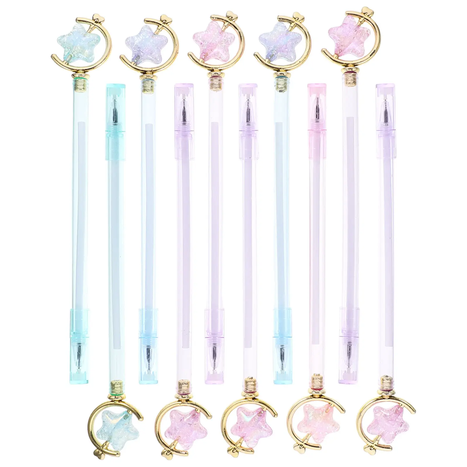 

10Pcs Creative Star Design Gel Ink Pen Smooth Writing Plastic Signature Pen Lovely Fruit Pendant Student Office Use