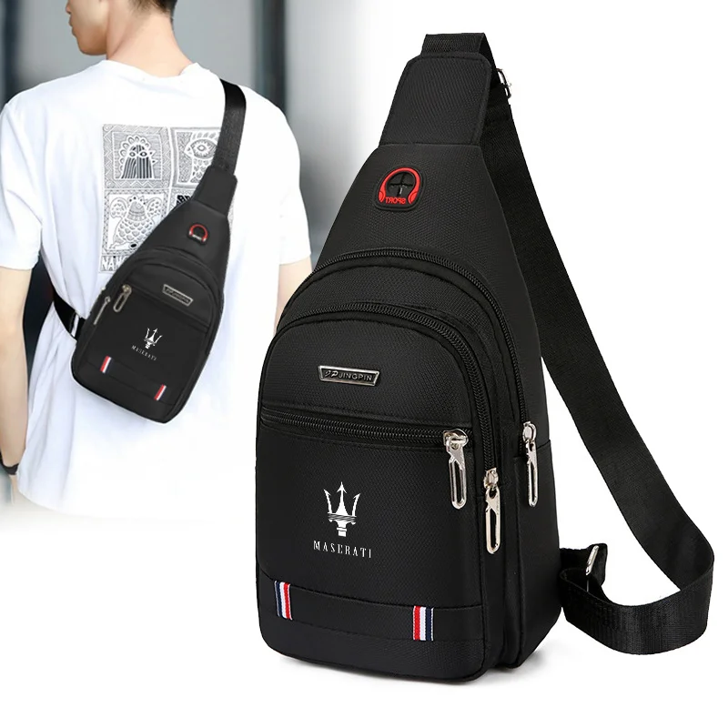 Maserati Logo Men Chest Bag Fashion Casual Black Nylon Crossbody Backpack Sling Bag For Boy And Girls Waterproof High Quality